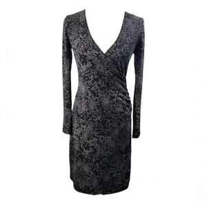 Kenneth Cole Black Printer Faux Wrap Dress